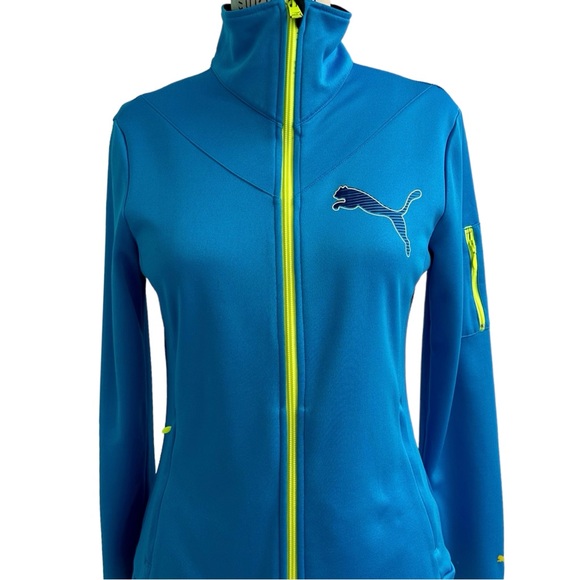 Women's Puma Sporty Bright Blue / Neon Yellow Front Zip Track Jacket - Small - Picture 5 of 8